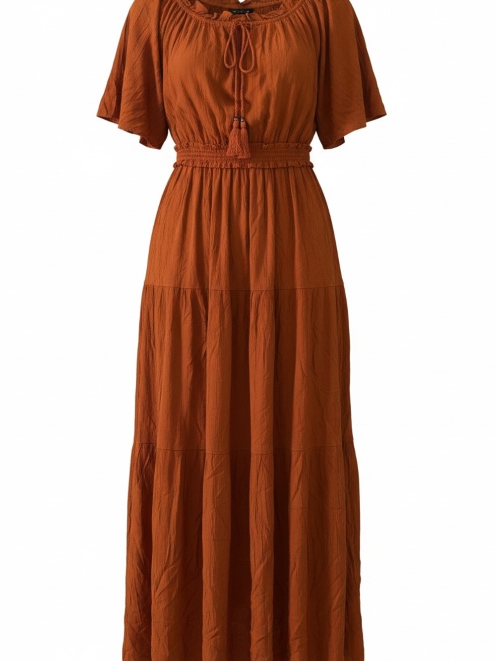 Angie Burnt Orange Maxi Dress with Tassel Tie